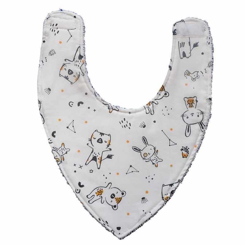 Bavoir bandana blanc motif animaux made in France
