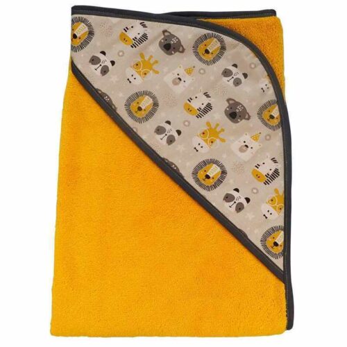 Cape de bain jaune motif animaux made in France