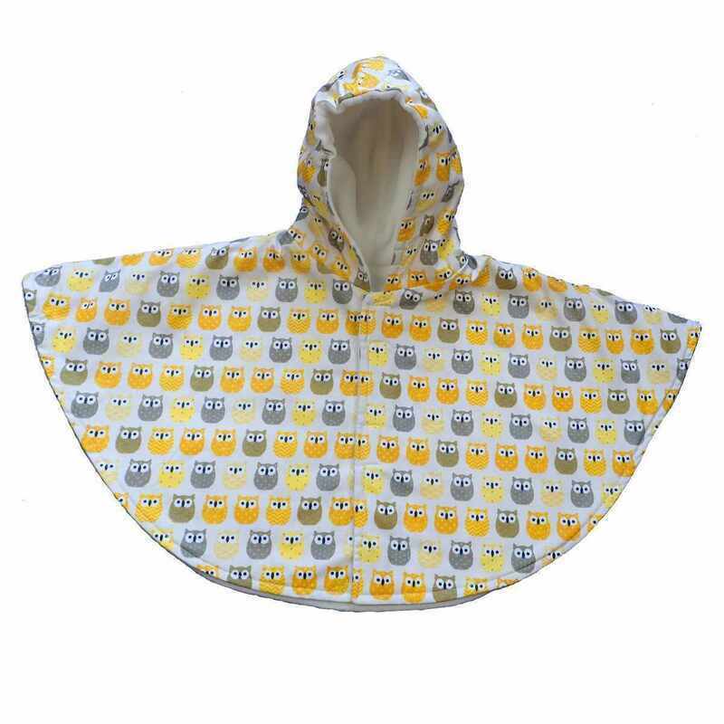 Cape poncho imperméable hiboux jaunes made in France