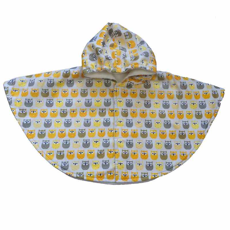 Cape poncho imperméable hiboux jaunes made in France