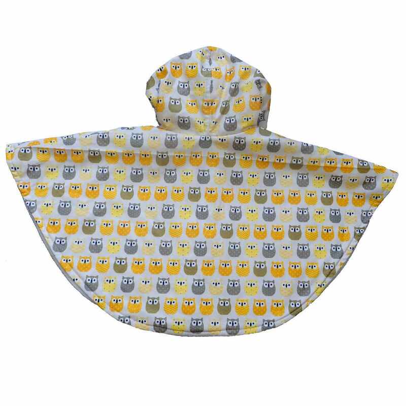 Cape poncho imperméable hiboux jaunes made in France