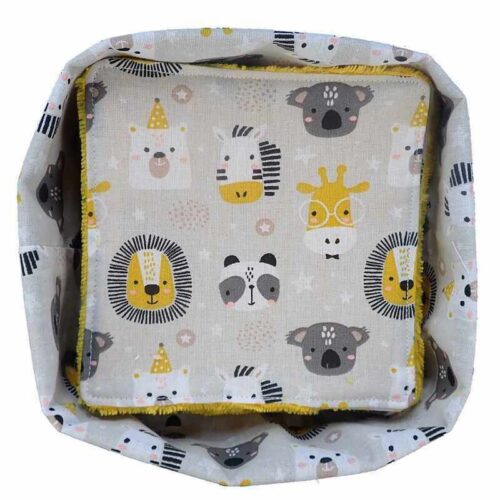 Corbeille grise 10 lingettes lavables animaux made in France