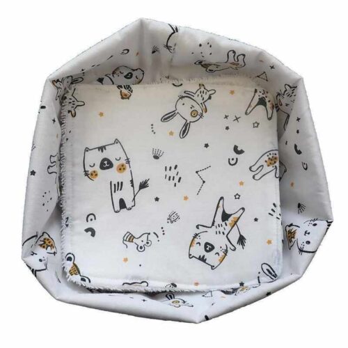 Corbeille lingettes lavables blanc animaux made in France