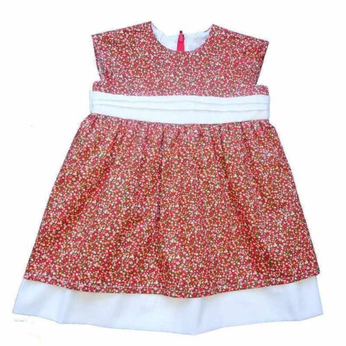 Robe bébé 2 jupons fleuri rouge et blanc made in France