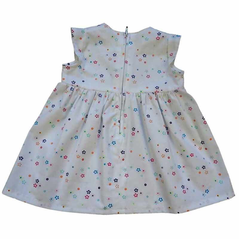 Robe bébé coton blanc fleurs multicolores made in France