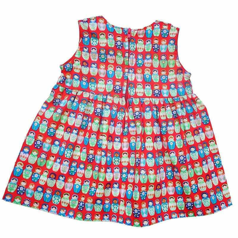 Robe bébé rouge motif poupées russes made in France
