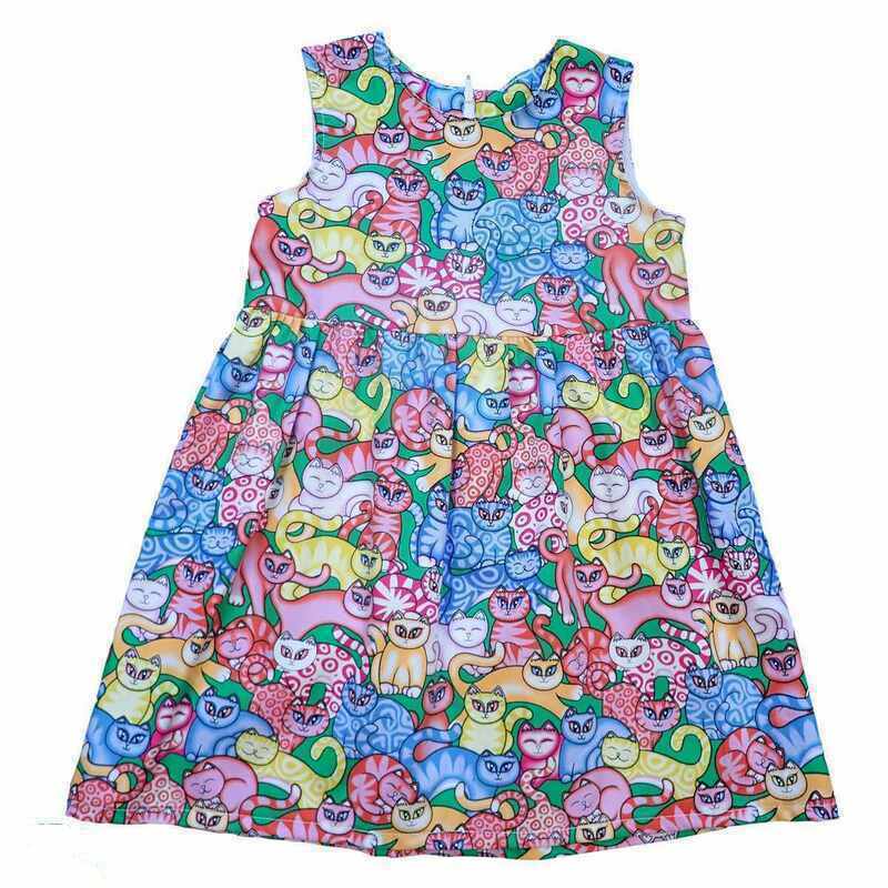 Robe fille sans manches motif chats made in France