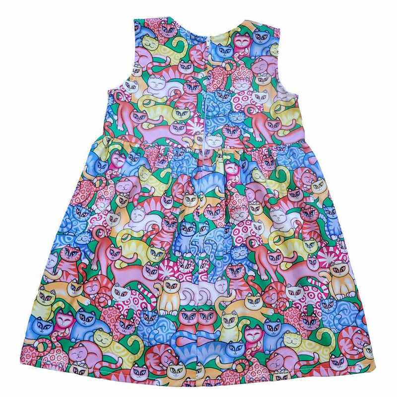 Robe fille sans manches motif chats made in France