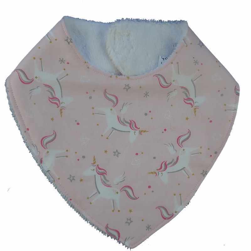 Bavoir bandana blanc licornes roses