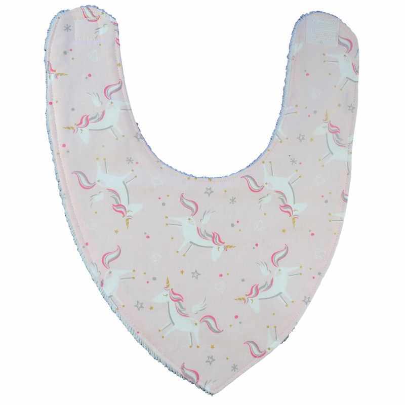 Bavoir bandana blanc licornes roses