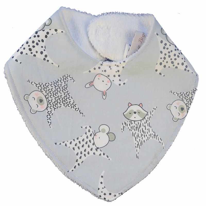 Bavoir bandana blanc oursons bleu clair