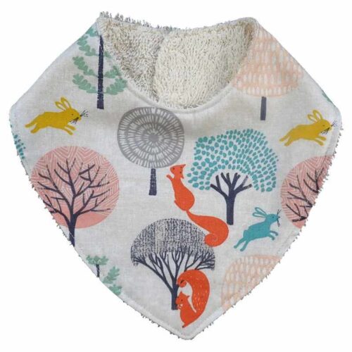 Bavoir bandana ivoire motif forêt