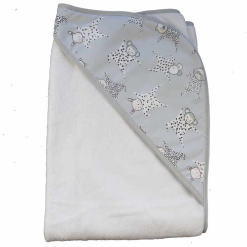 Cape de bain blanche oursons bleu clair