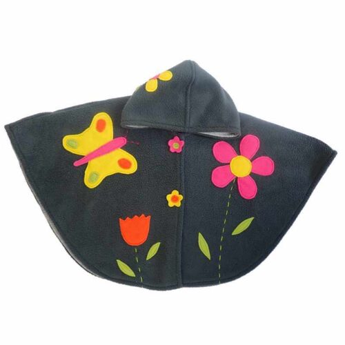 Cape poncho 12/24 mois gris papillons et fleurs