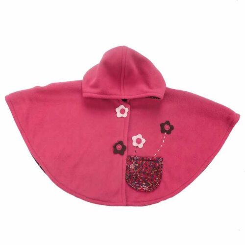 Cape poncho 0/12 mois rose framboise et fleurs