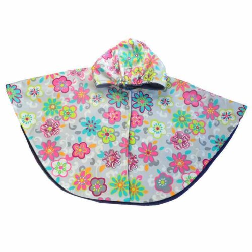 Cape poncho bébé imperméable grise et fleurs
