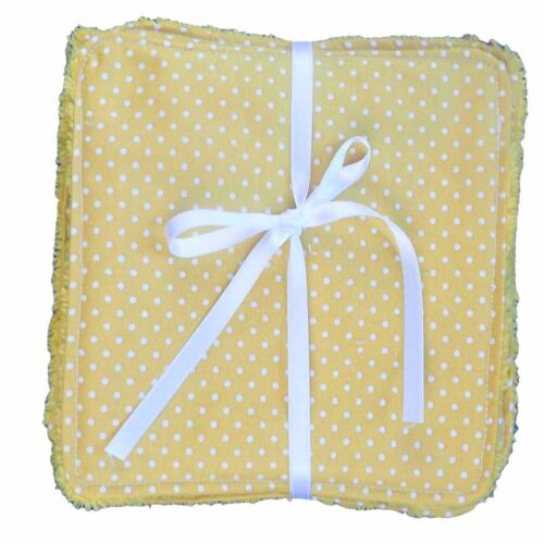 Cinq lingettes lavables jaunes points blancs