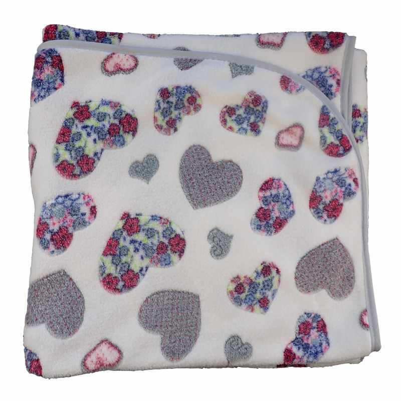 Plaid en tissu doudou ivoire cœurs