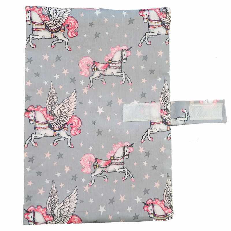 Protège carnet de santé gris licornes
