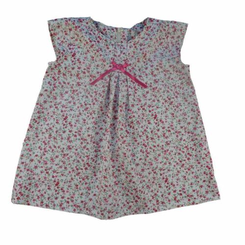 Robe bébé à plis fleuri rose et bordeaux