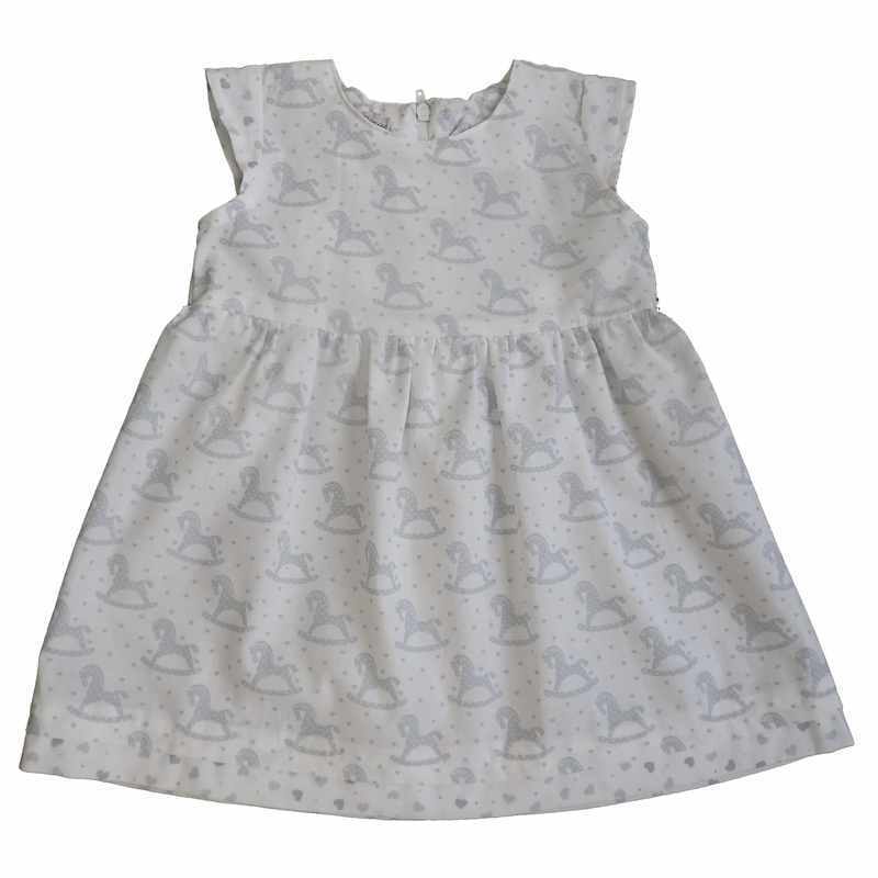 Robe bébé coton blanc et gris chevaux