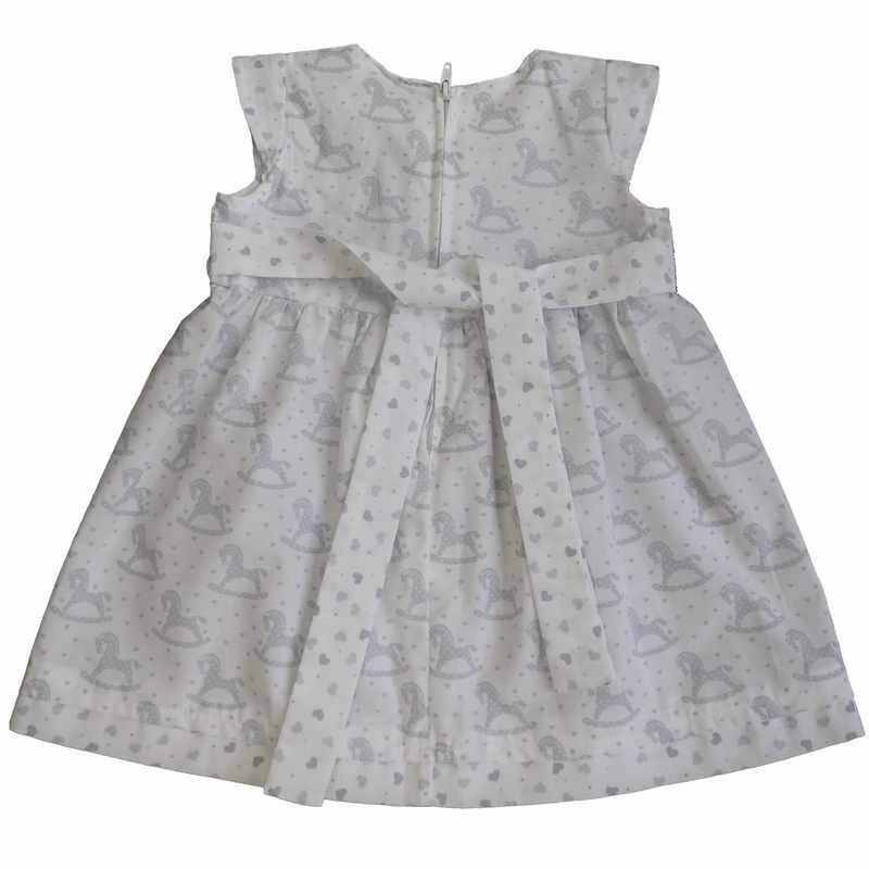 Robe bébé coton blanc et gris chevaux