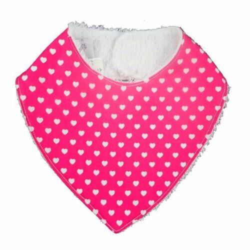 Bavoir bandana rose cœurs blancs