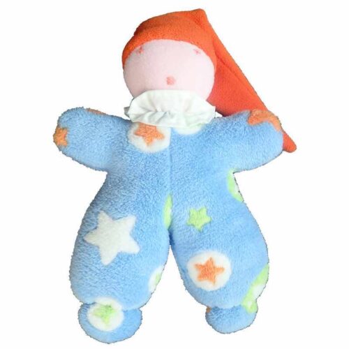 Doudou lutin orange et bleu à étoiles