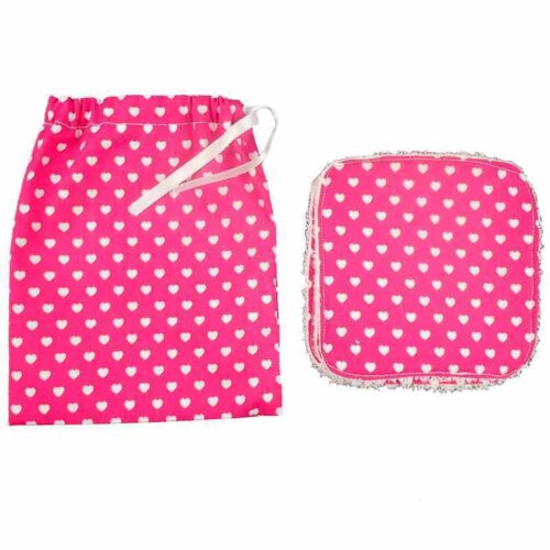 Cinq lingettes lavables rose cœurs + pochette