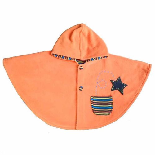 Cape poncho 0/12 mois polaire orange étoiles et poche