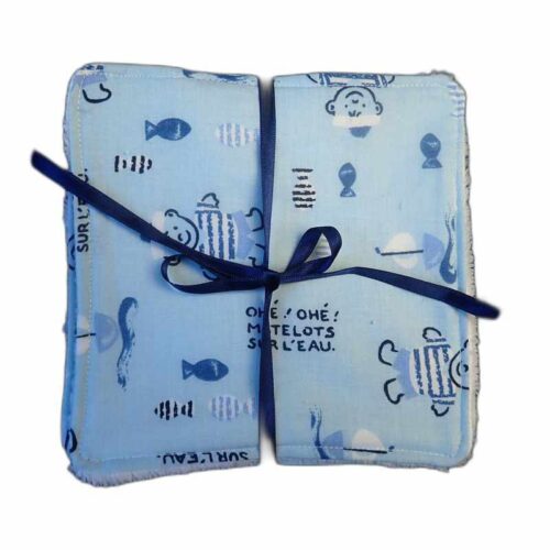 Cinq lingettes lavables marin bleu