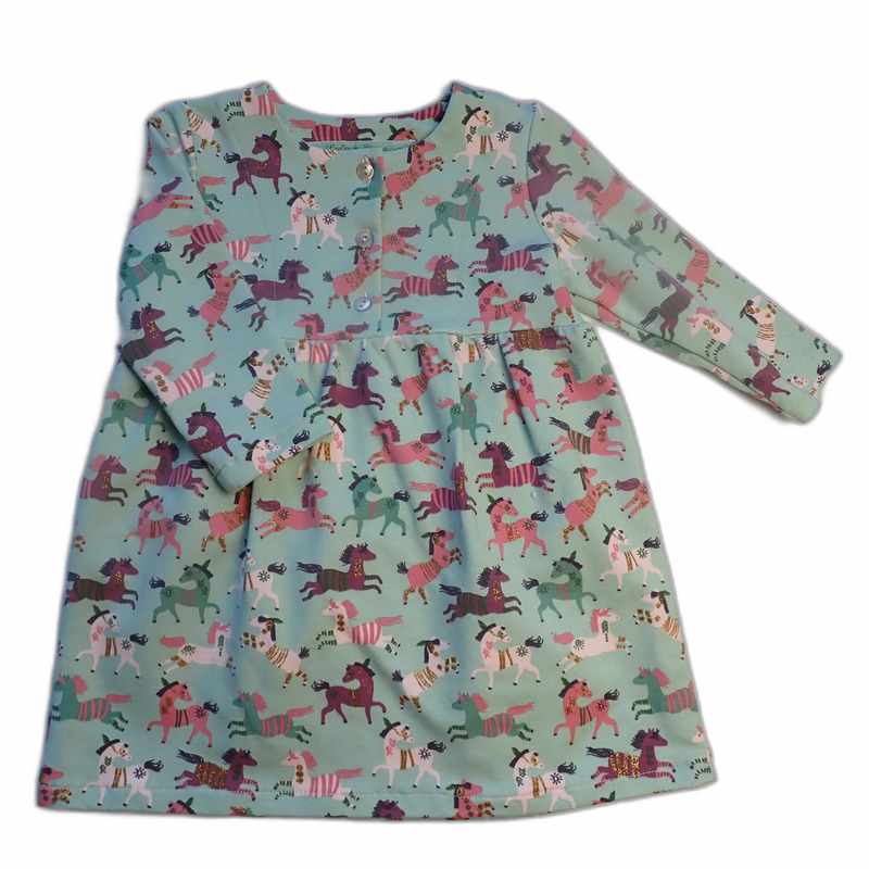 Robe bébé manches longues verte chevaux