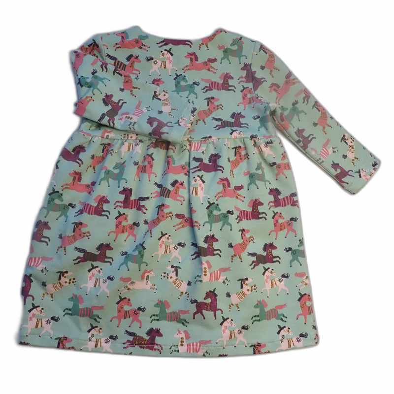 Robe bébé manches longues verte chevaux