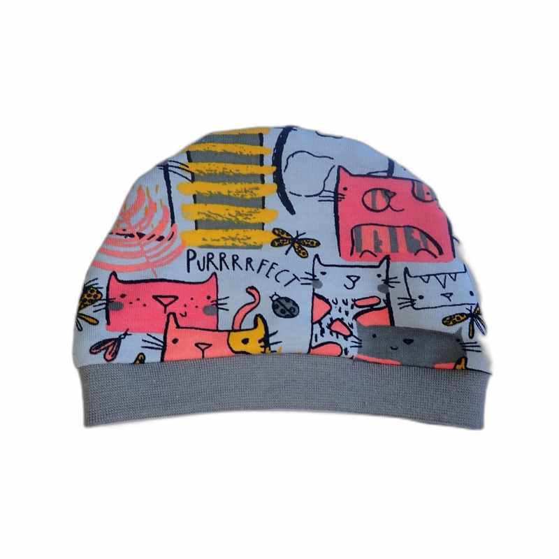 Bonnet bébé gris motif chats