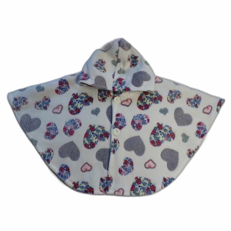 Cape poncho 12/24 mois doudou ivoire coeurs