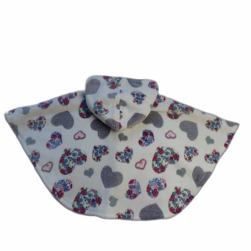 Cape poncho 12/24 mois doudou ivoire coeurs