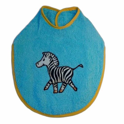 Grand bavoir bleu motif zèbre