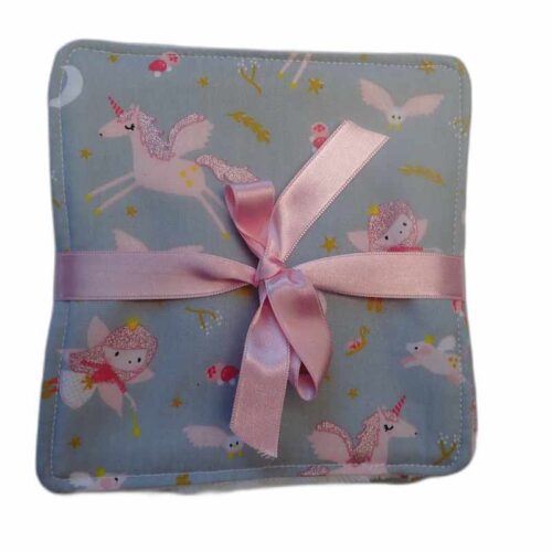 Cinq lingettes lavables licornes fées en bambou