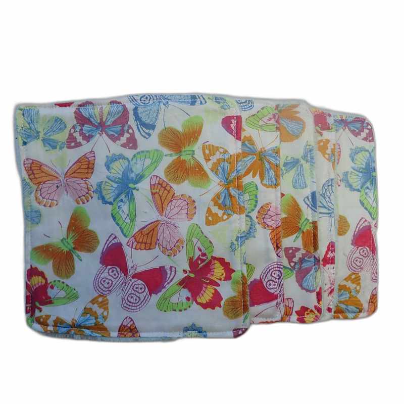 Cinq lingettes lavables papillons en bambou