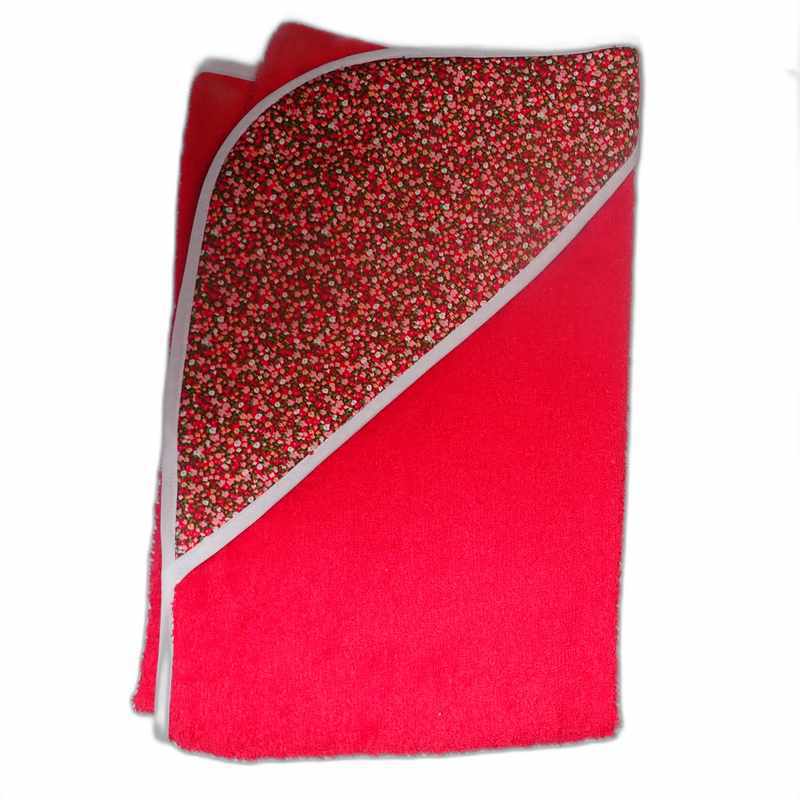 Cape de bain coton rouge motif fleuri – Image 2