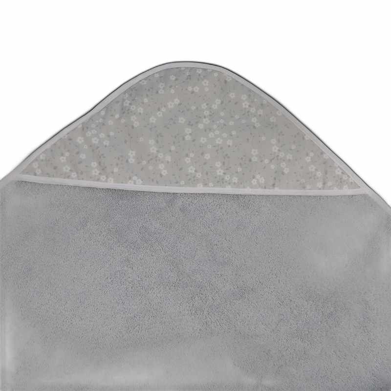 Cape de bain grise coton motif fleurs – Image 2