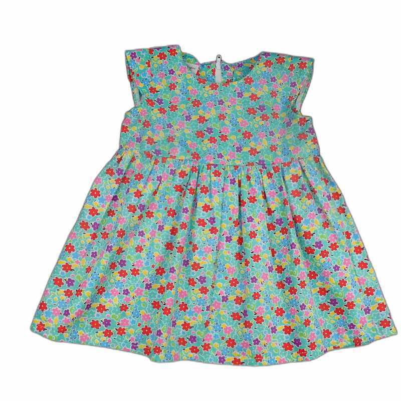 Robe bébé coton vert lagon fleurs