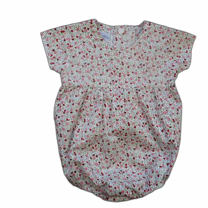 Barboteuse bébé coton fleuri rose et bordeaux