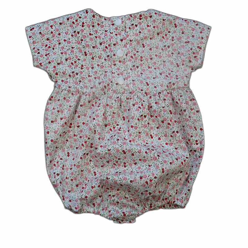 Barboteuse bébé coton fleuri rose et bordeaux – Image 2