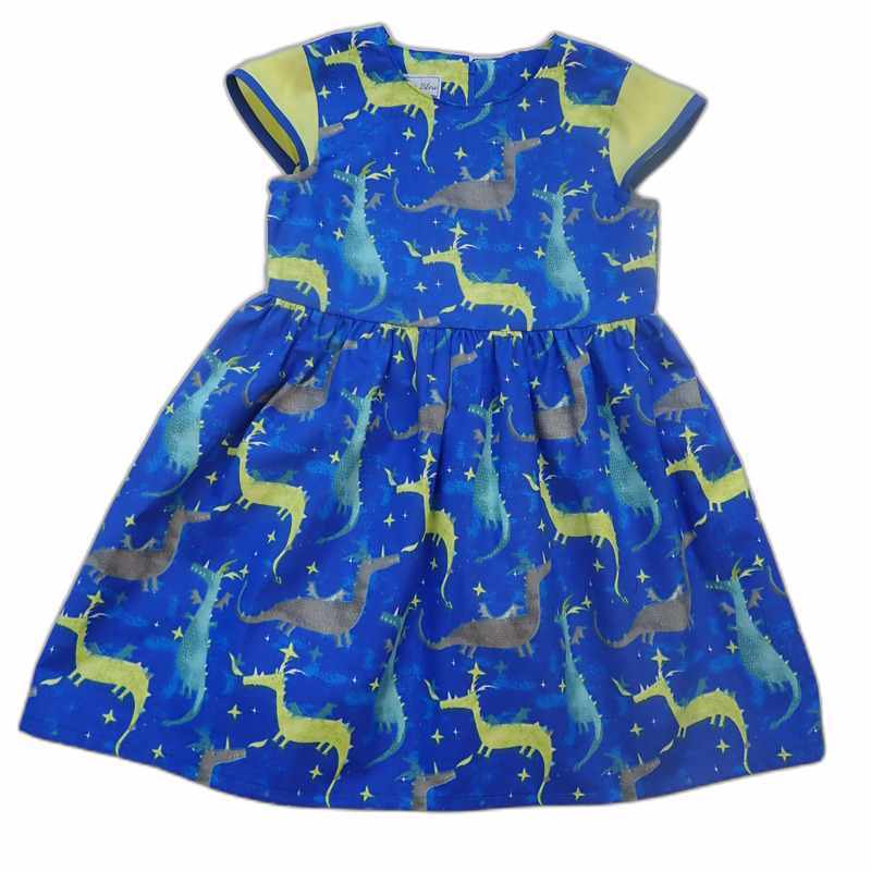 Robe fille bleue motif dragons