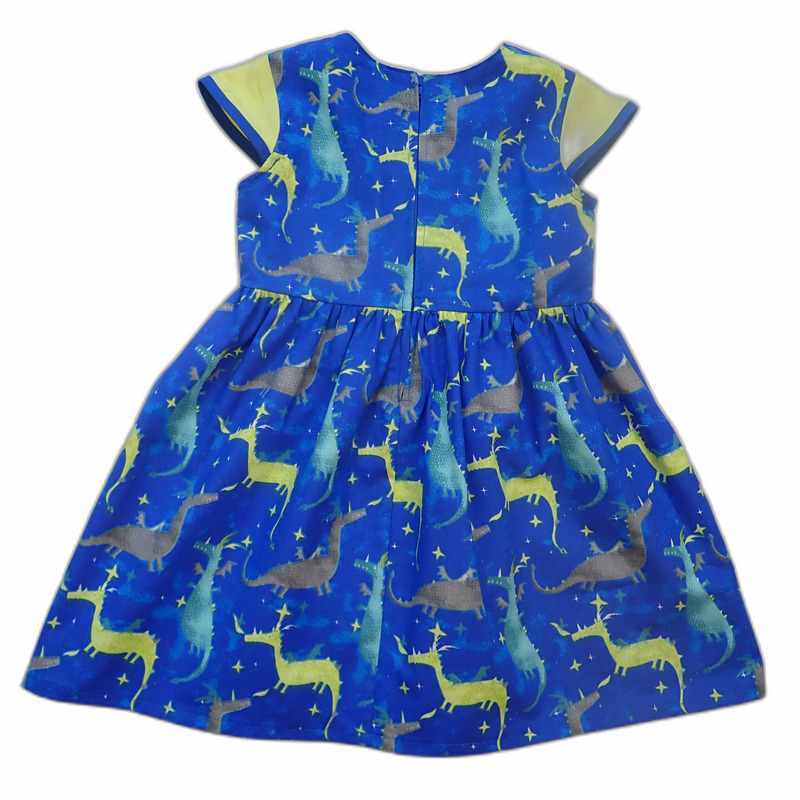 Robe fille bleue motif dragons – Image 2